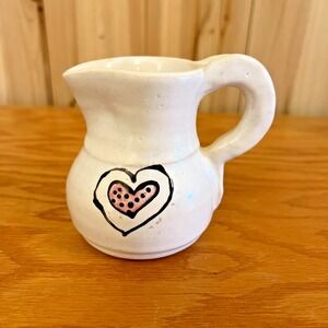 Handmade Studio Pottery Mini Pitcher 3" Heart Design‎ Dated 2011 Artisan Ceramic